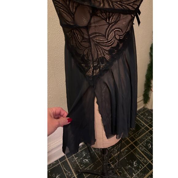 Sexy Black Lace Sheer V-neck Babydoll Chemise Slip Short Nightgown NWT Size M - Picture 5 of 8